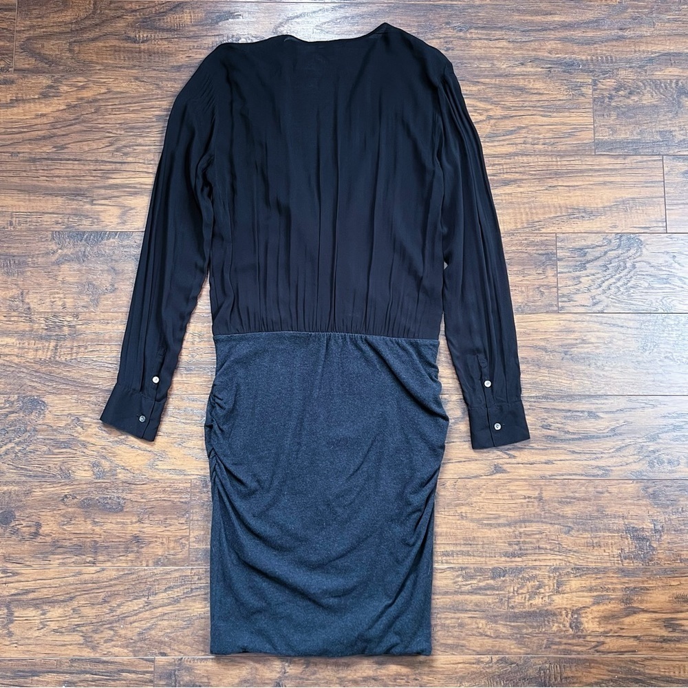 James Perse • Collage Wrap Mini Dress two tone black grey plunge surplice - Picture 9 of 11
